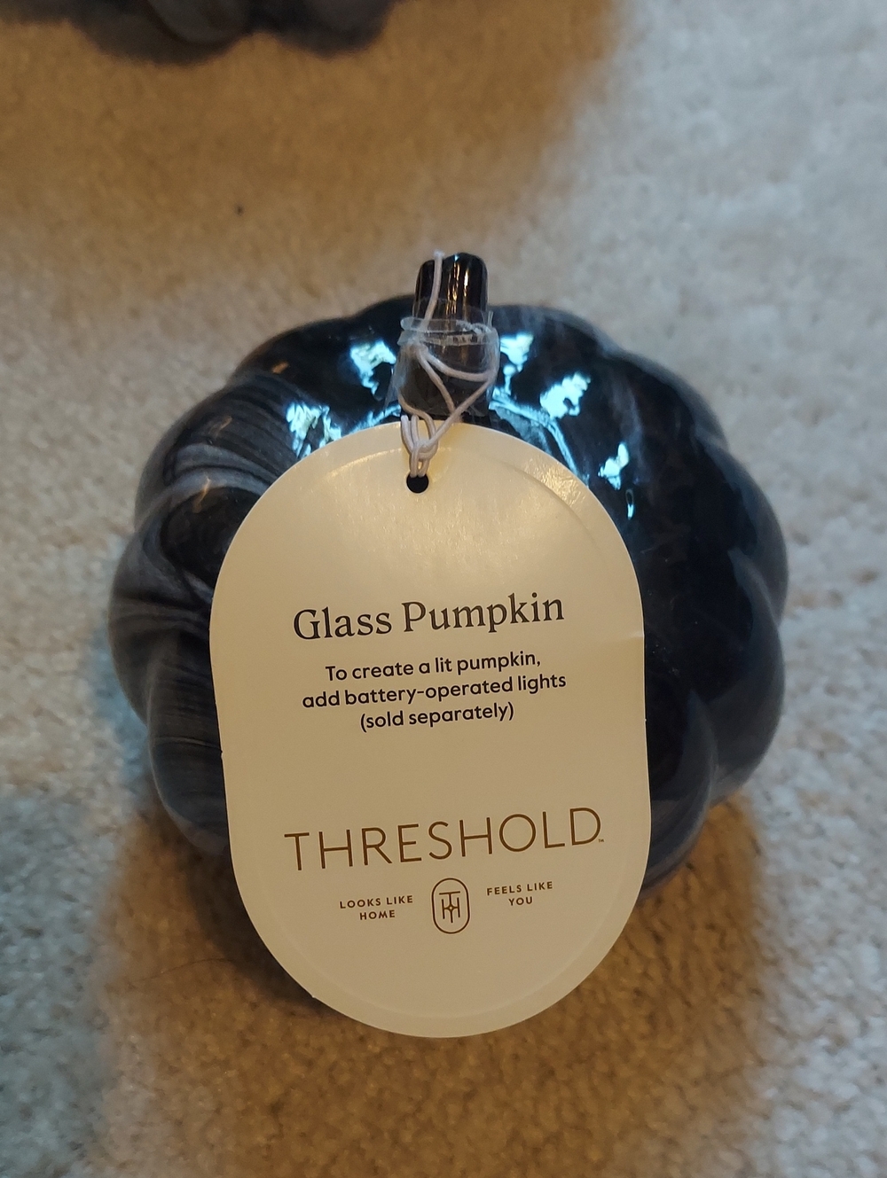 Threshold Glossy Black Glass Pumpkin Accent